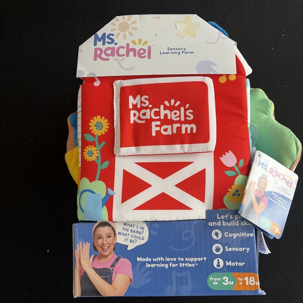 Ms Rachel Sensory Learning Farm Foldable Soft Baby Book With‎ Push Cow Plush Toy
